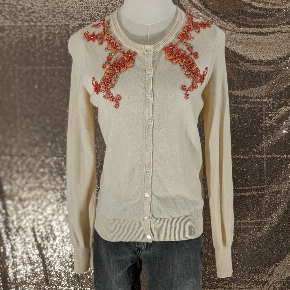 LUCKY BRAND BEADED EMBROIDERED CARDIGAN SIZE M